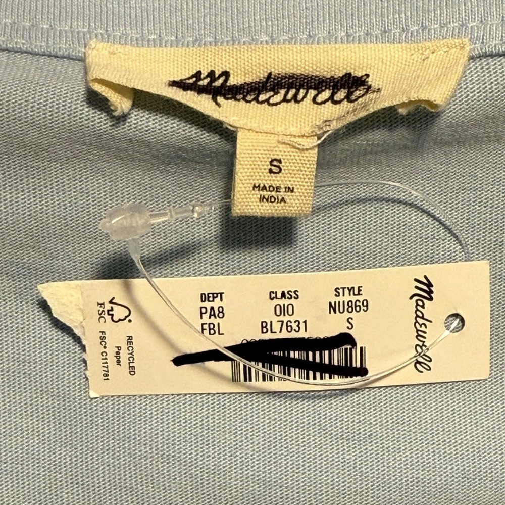 Madewell Light Blue Ribbed Puff Sleeve Crew Neck T Shirt Top Size‎ Small NWT - Picture 5 of 8